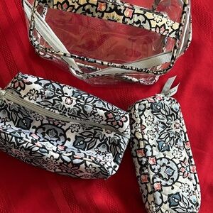 Vera Bradley Floral Quilted Cosmetic Pouch Set - Black, White & Pink.